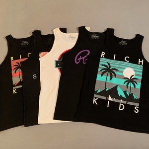 (5) Rich Kids / Fly Society Graphic Tank Tops Black White Palm Trees Floral
